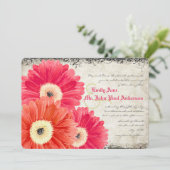 Fuchsia Coral Sinaasappel Gerber Daisy Wedding Inv Kaart (Staand voorkant)
