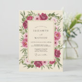 Fuchsia Crème Bloesem Bruiloft Kaart (Staand voorkant)