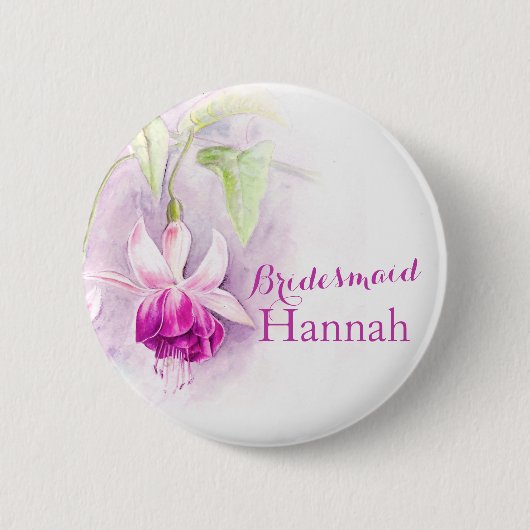 Fuchsia custom bridesmaid round badge button (Voorkant)