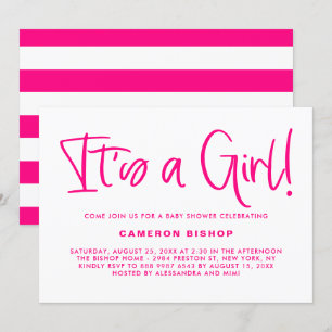 Fuchsia Cute Calligraphy Het is een meisje Baby sh Kaart