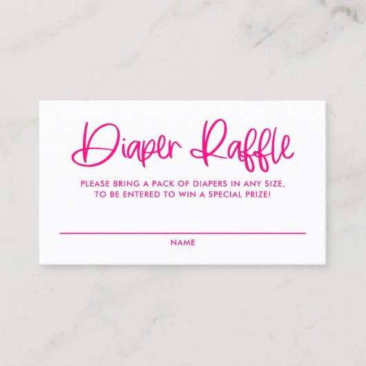 Fuchsia Cute Modern Calligraphy Diaper Raffle Kaar Visitekaartje (Voorkant)