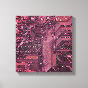 Fuchsia Cyber Circuit Board Tech Art Electronics Canvas Afdruk