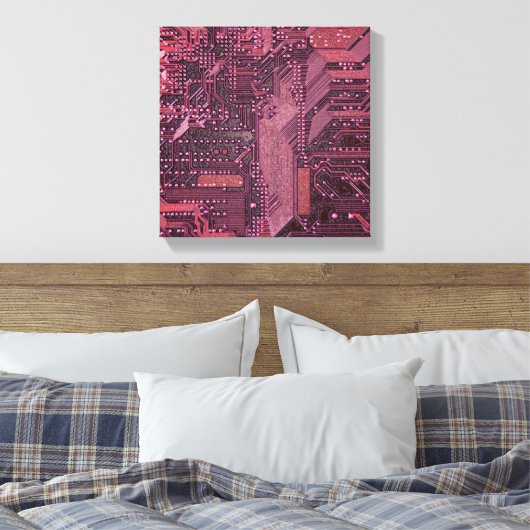 Fuchsia Cyber Circuit Board Tech Art Electronics Canvas Afdruk (Insitu (Slaapkamer))