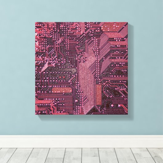 Fuchsia Cyber Circuit Board Tech Art Electronics Canvas Afdruk (Insitu (Houten vloer))