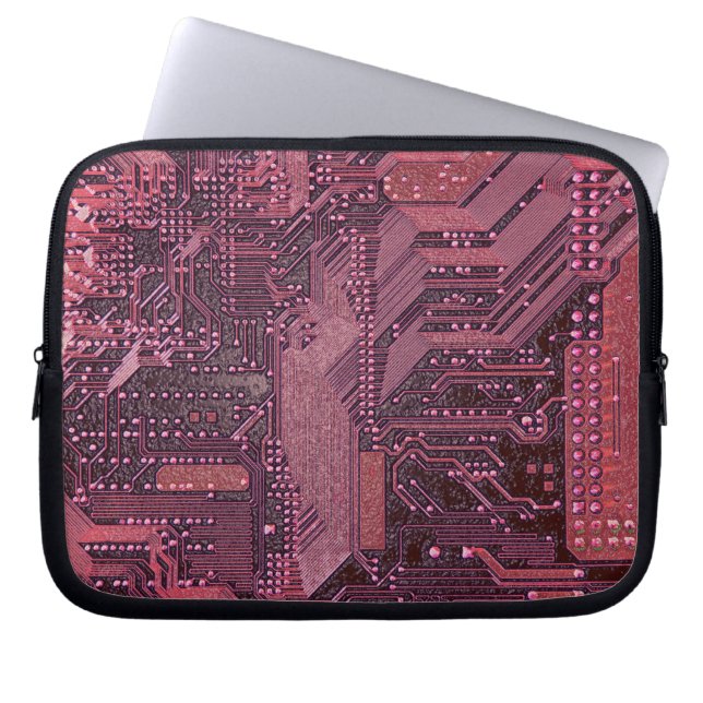 Fuchsia Cyber Circuit Board Tech Art Electronics Laptop Sleeve (Voorkant)