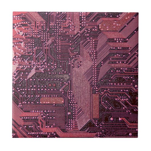 Fuchsia Cyber Circuit Board Tech Art Electronics Tegeltje (Voorkant)