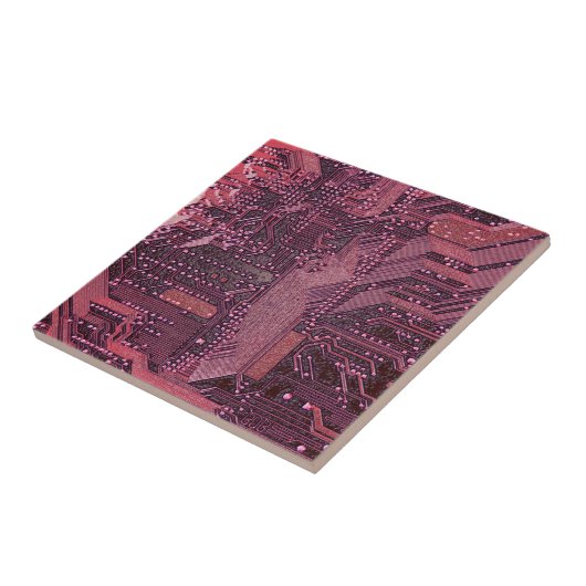 Fuchsia Cyber Circuit Board Tech Art Electronics Tegeltje (Zijkant)