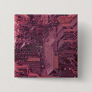 Fuchsia Cyber Circuit Board Tech Art Electronics Vierkante Button 5,1 Cm