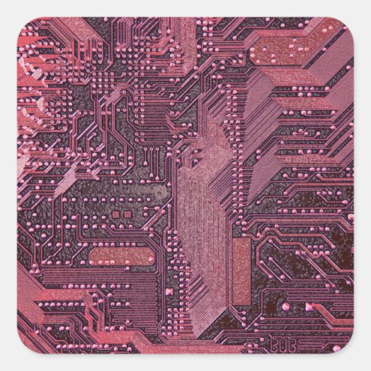 Fuchsia Cyber Circuit Board Tech Art Electronics Vierkante Sticker (Voorkant)