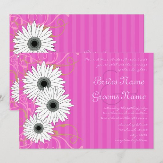 Fuchsia Daisy Wedding Invitation Kaart (Voorkant / Achterkant)