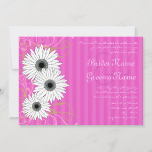 Fuchsia Daisy Wedding Invitation Kaart