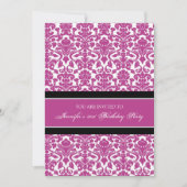 Fuchsia Damask 21e Birthday Party Kaart (Voorkant)