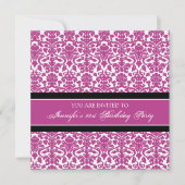Fuchsia Damask 21e Birthday Party Kaart (Voorkant)