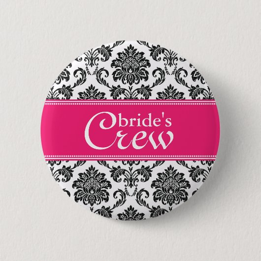 Fuchsia Damask Bride's Crew Button (Voorkant)