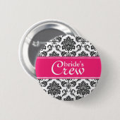 Fuchsia Damask Bride's Crew Button (Voorkant /achterkant)