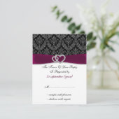Fuchsia damask FAUX ribbon diamante Weddenschap RSVP Kaartje (Staand voorkant)