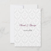 Fuchsia damask FAUX ribbon diamante Weddenschap RSVP Kaartje (Achterkant)