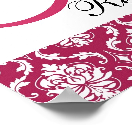 Fuchsia Damask Monogram Weddenschappen Ontvangteke Poster (Hoek)