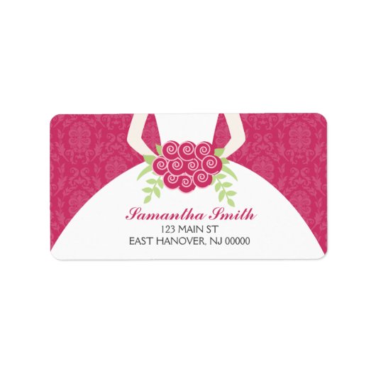Fuchsia Damask Pattern Vrijgezellenfeest Etiket (Voorkant)