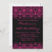 Fuchsia Damask Sweet Sixteen Birthday Uitnodiging (Voorkant)