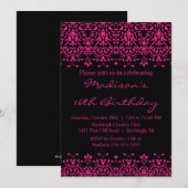 Fuchsia Damask Sweet Sixteen Birthday Uitnodiging (Voorkant / Achterkant)