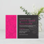 Fuchsia Damask Wedding Invitations Kaart (Staand voorkant)