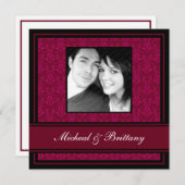 Fuchsia Damast Trouw Verlovingsaankondiging Aankondiging (Voorkant / Achterkant)