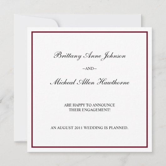 Fuchsia Damast Trouw Verlovingsaankondiging Aankondiging (Achterkant)