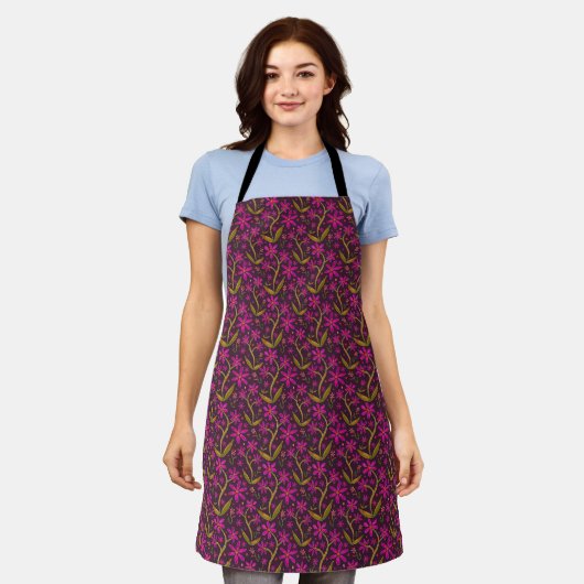 Fuchsia | Dancing Watercolor Daisies Apron Schort (Gedragen)