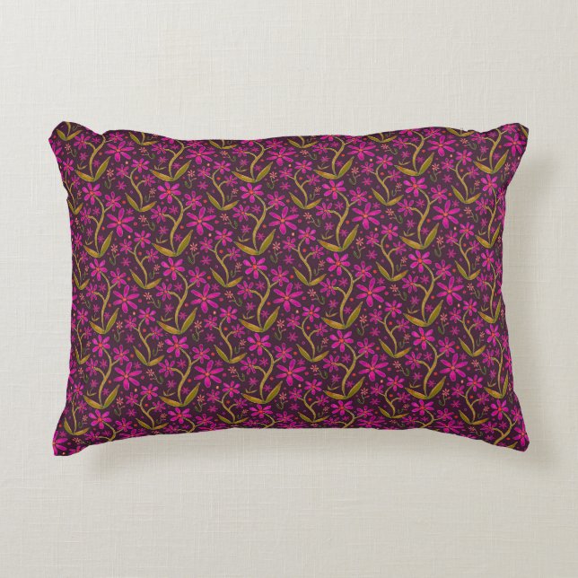 Fuchsia | Dansende Aquarel Daisies Accent Kussen (Voorkant)