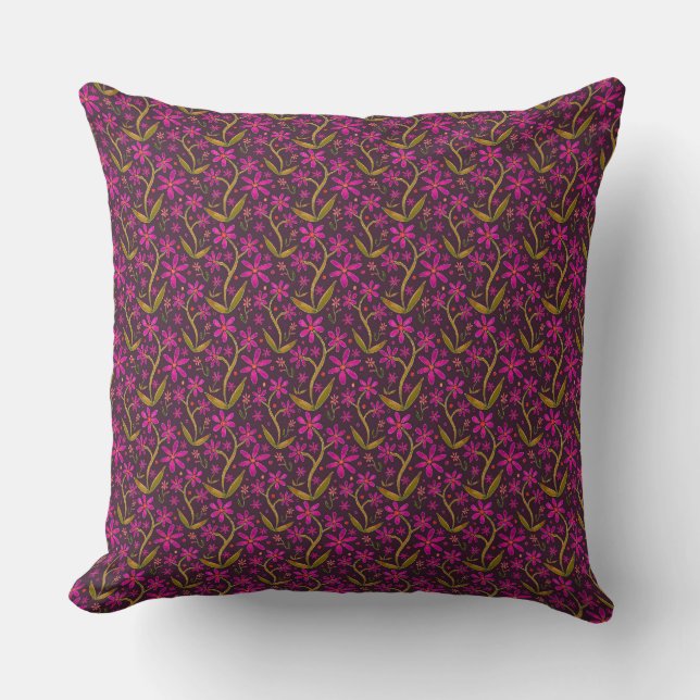 Fuchsia | Dansende Aquarel Daisies Kussen (Voorkant)