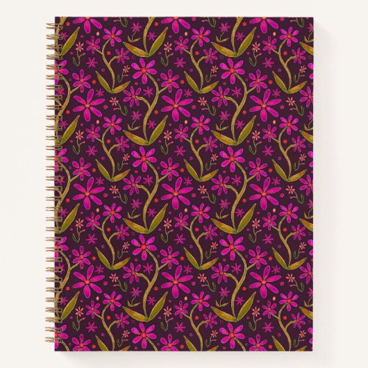 Fuchsia | Dansende Aquarel Daisies Notitieboek (Voorkant)