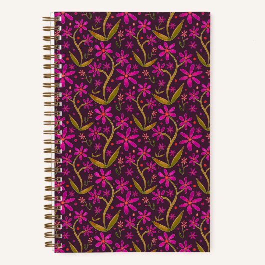 Fuchsia | Dansende Aquarel Daisies Notitieboek (Voorkant)