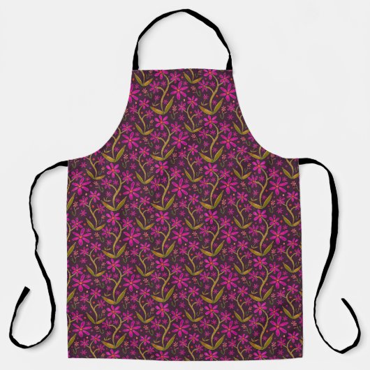 Fuchsia | Dansende Aquarel Daisies Schort (Voorkant)