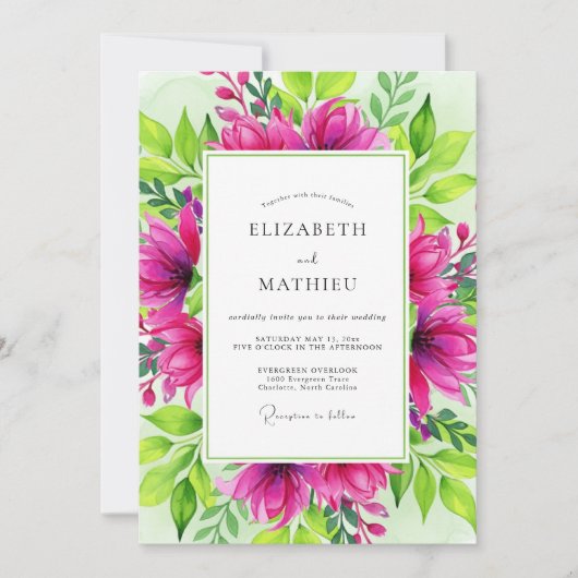 Fuchsia Dazzling Botanical Wedding Kaart (Voorkant)