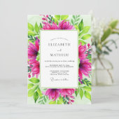 Fuchsia Dazzling Botanical Wedding Kaart (Staand voorkant)