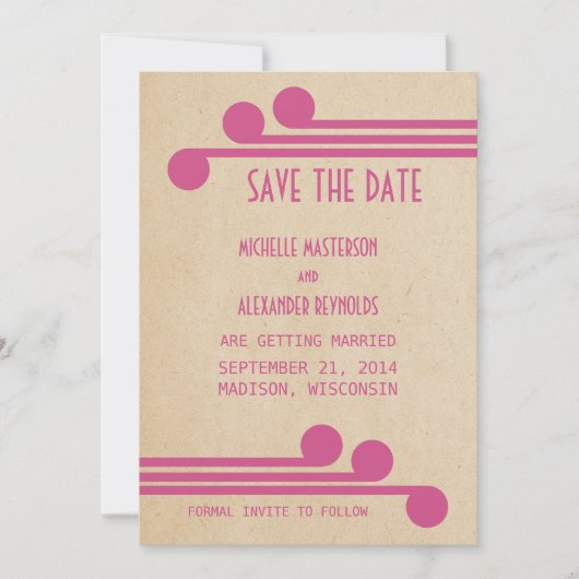 Fuchsia Deco Chic Save the Date Uitnodiging (Voorkant)