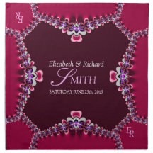 Fuchsia Decorative Lace Monogram Wedding Napkins