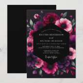 Fuchsia Dramatische Anemoon Bruiloft Kaart (Voorkant / Achterkant)