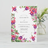 Fuchsia Draping Bloemige Bruiloft Kaart (Staand voorkant)