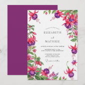 Fuchsia Draping Bloemige Bruiloft Kaart (Voorkant / Achterkant)
