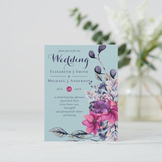 Fuchsia Dreams coördineert Sage en Deep Pink Briefkaart (Staand voorkant)