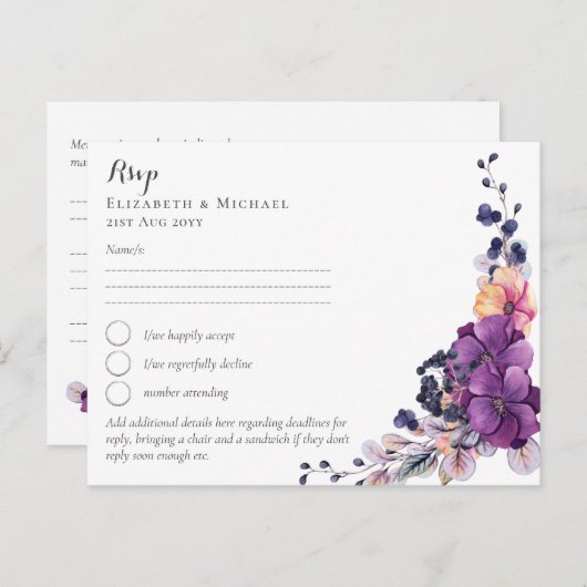 Fuchsia Dreams RSVP met Menu Briefkaart (Voorkant / Achterkant)