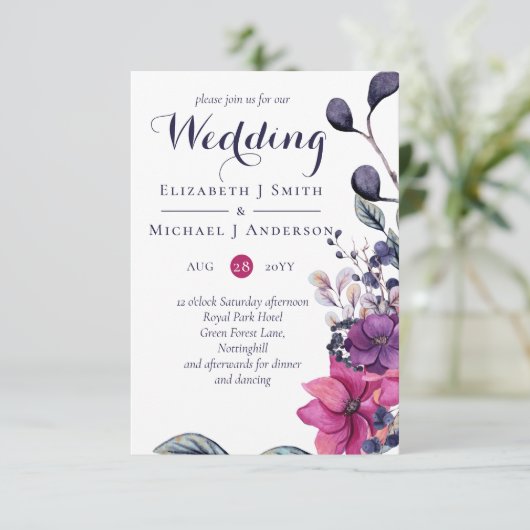 Fuchsia Dreams Wedding Invitation met Env SMALL (Staand voorkant)