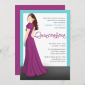 Fuchsia Dress Tiara Turquoise Quinceañera Kaart (Voorkant / Achterkant)