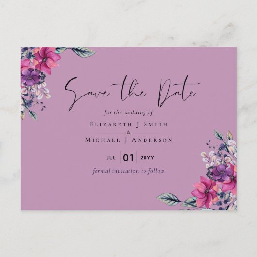 Fuchsia Dromen Coördineert Salie en Diep Roze Briefkaart (Voorkant)