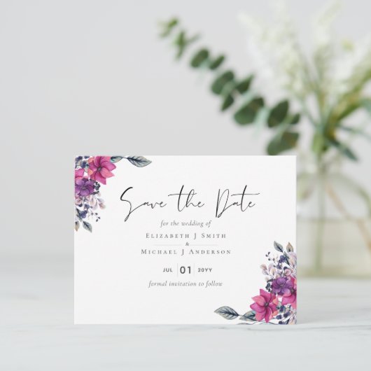 Fuchsia Dromen SAVE THE DATE POSTKAART (Staand voorkant)