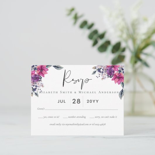 Fuchsia Droom RSVP-ansichtkaart met menukaarten Briefkaart