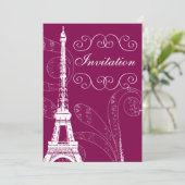 Fuchsia Eiffel Tower trouwuitnodiging Kaart (Staand voorkant)