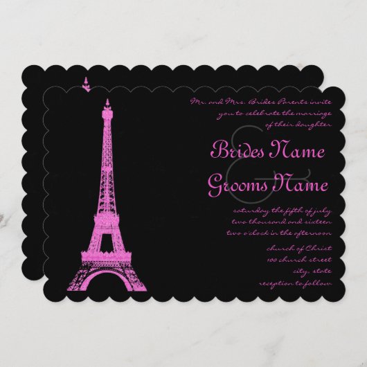 Fuchsia Eiffel Tower Weddenschap Kaart (Voorkant / Achterkant)